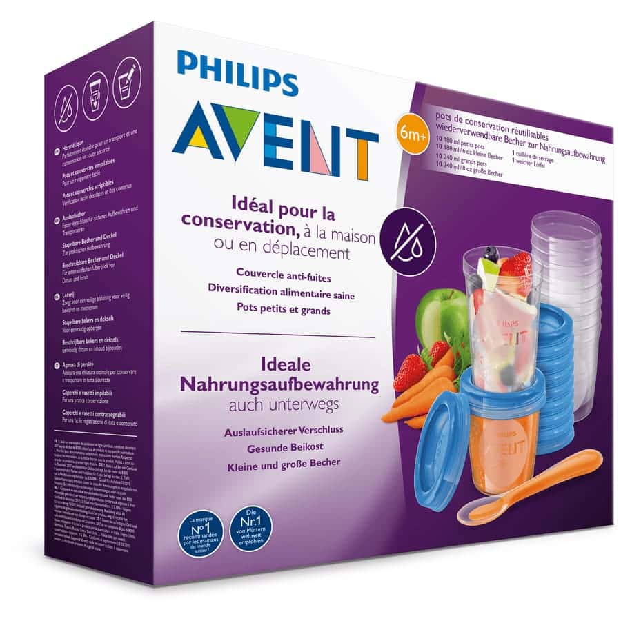 Philips Avent 20 Pots de conservation et Cuillère de Sevrage