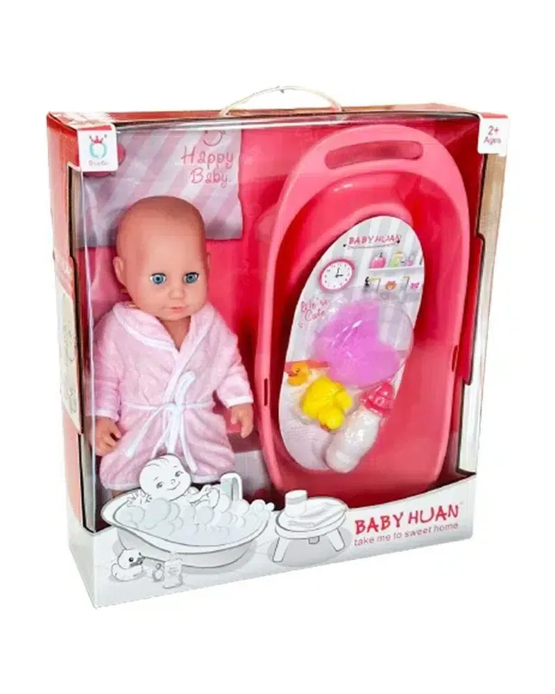 Baby Huan poupée avec baignoire Rose