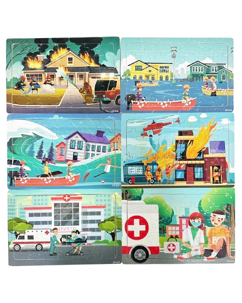 Ensemble 6 Puzzles en Bois Petit Modèle – Véhicules de Secours