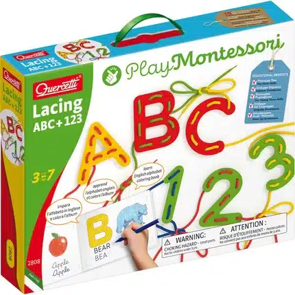 Quercetti Jeu de laçage montessori ABC 123 – 3A+