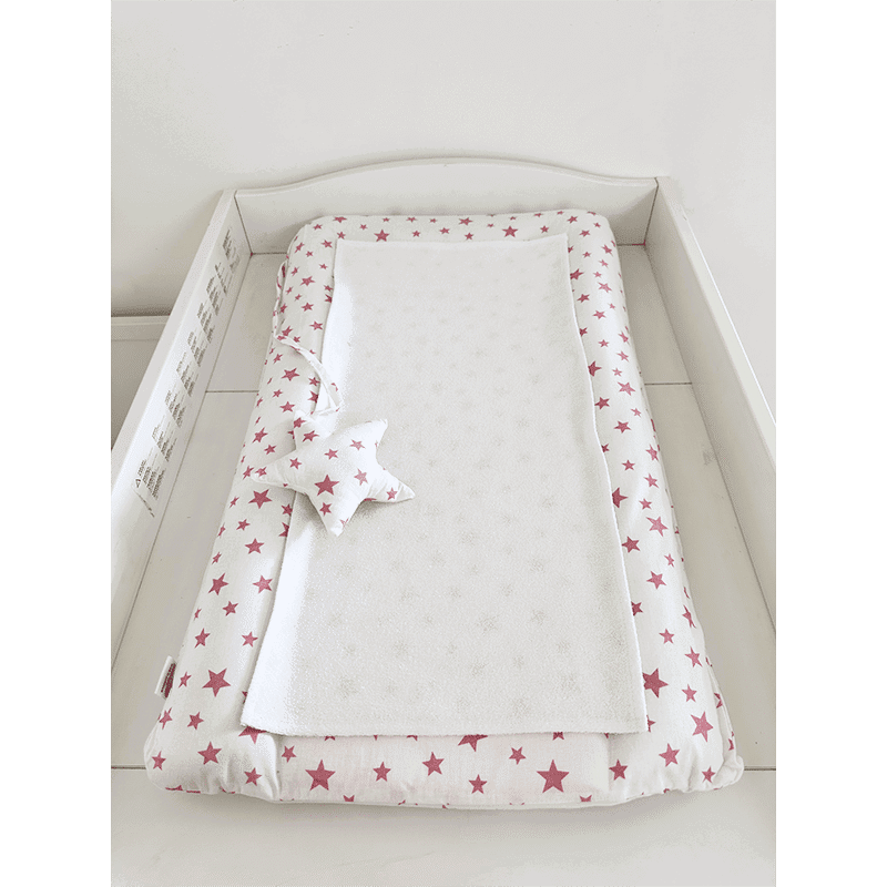 Matelas à langer imperméable avec housse – Etoiles Rose