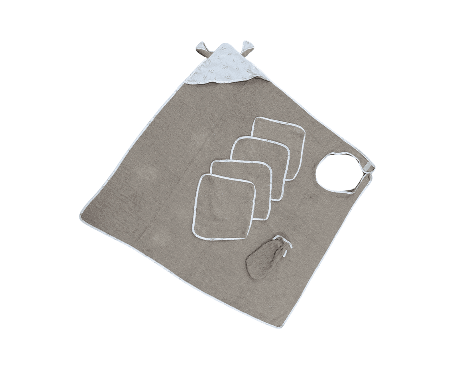 Tablier Sortie de bain 100x100cm + 4 mini serviettes + Gant Couleur Beige