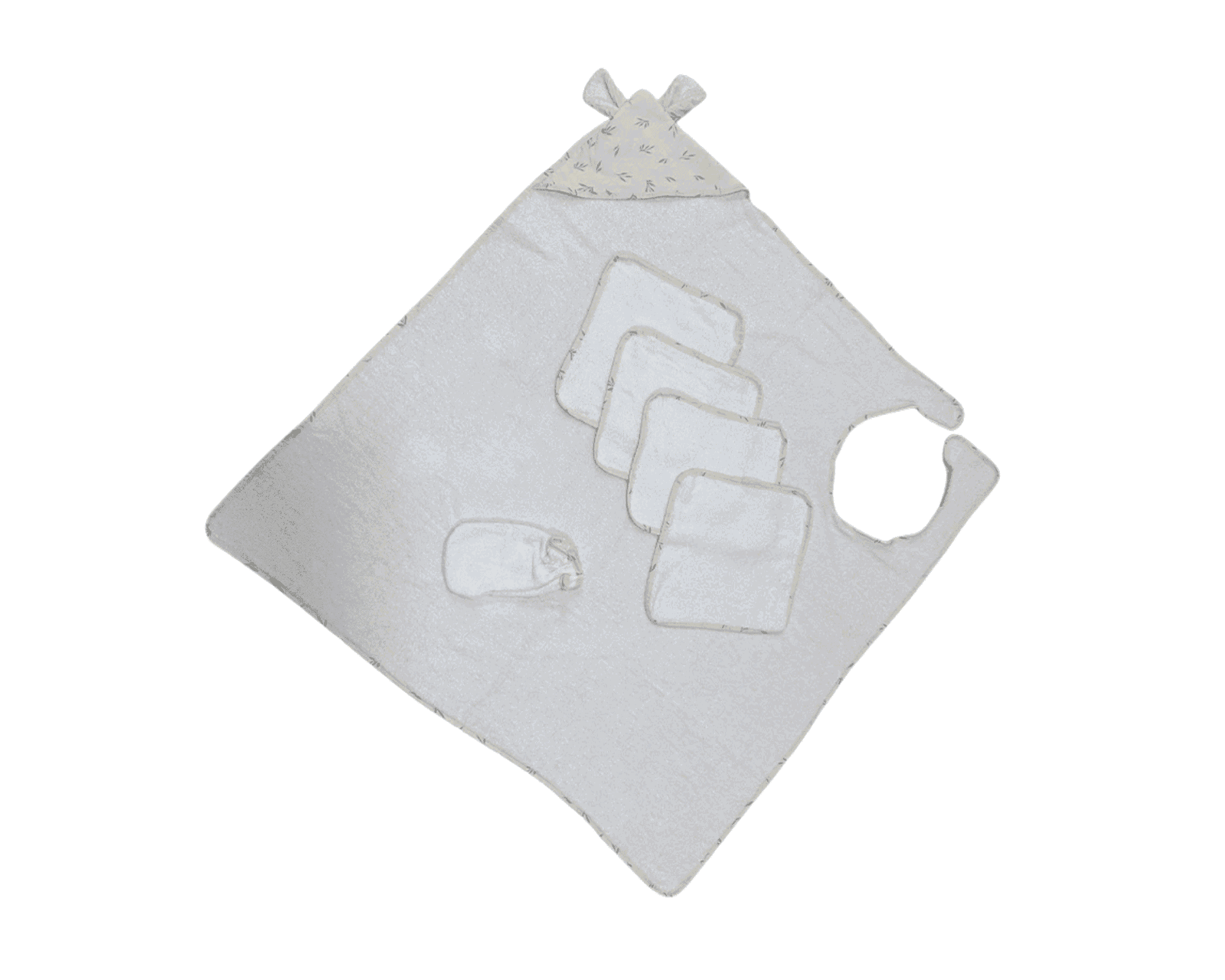Tablier Sortie de bain 100x100cm + 4 mini serviettes + Gant Couleur Blanc Fleurs Verts