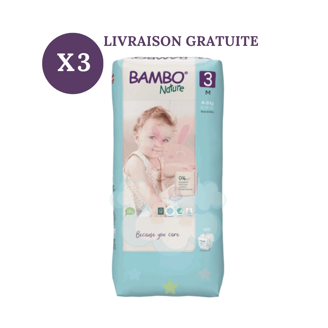 Bambo Nature Pack x3 Couches Écologiques Taille 3 (4-8kg) 156 couches