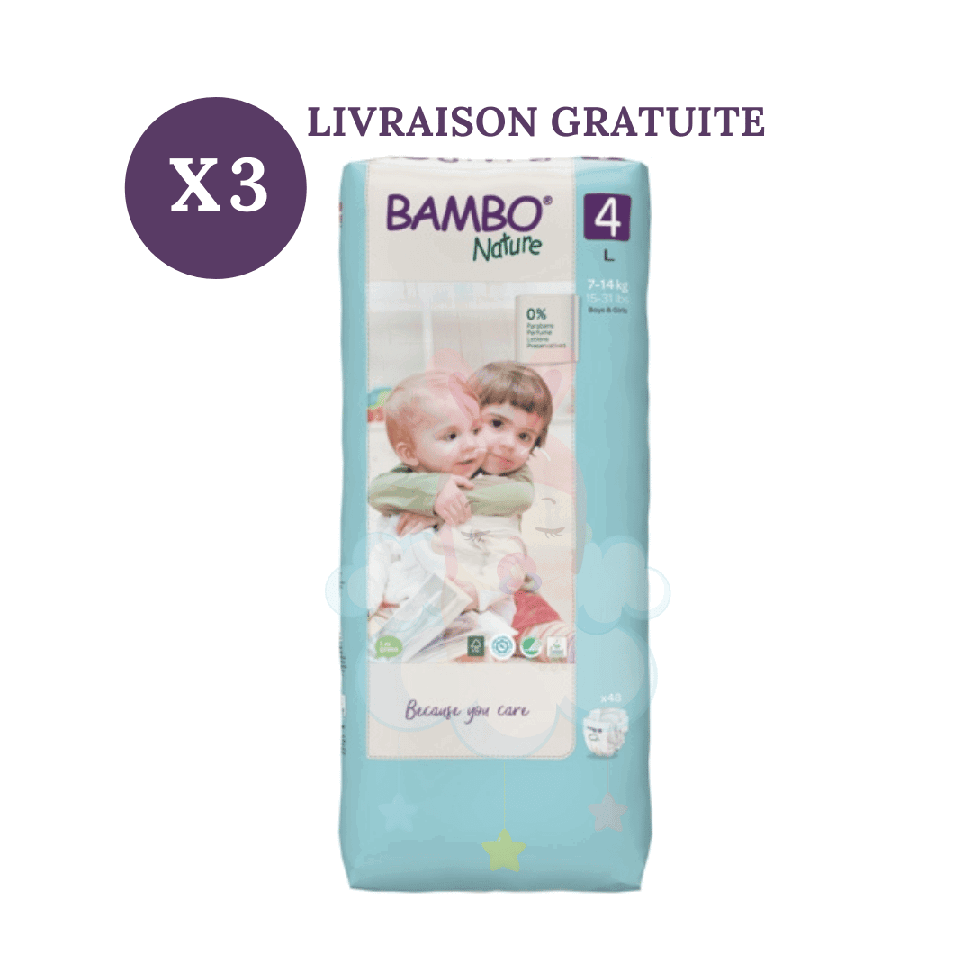 Bambo Nature Pack x3 Couches Écologiques Taille 4 (7-14kg) 144 Couches Bio