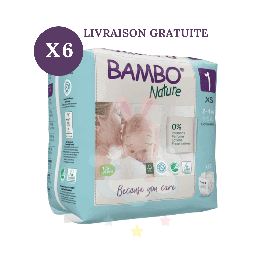 Bambo Nature Pack x6 Couches Écologiques Taille 1 (2-4kg) 132 couches