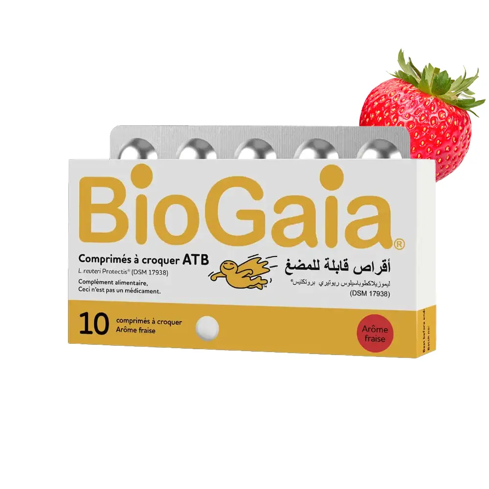 Biogaia Comprimés probiotiques arôme fraise – 10 Comprimés à Croquer Dès 3ans
