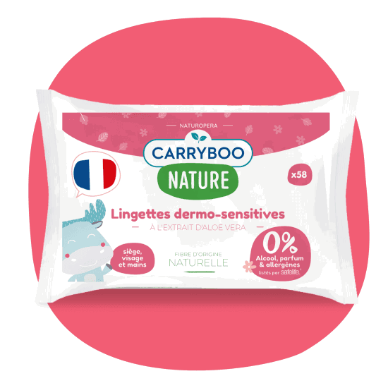 Carryboo Lingettes à l’Eau à l’extrait de l’Aloe Vera Bio – 58 Pièces
