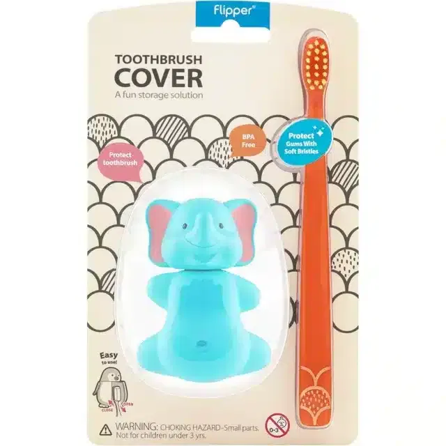Flipper Brosse à dent avec couvercle – Elephant