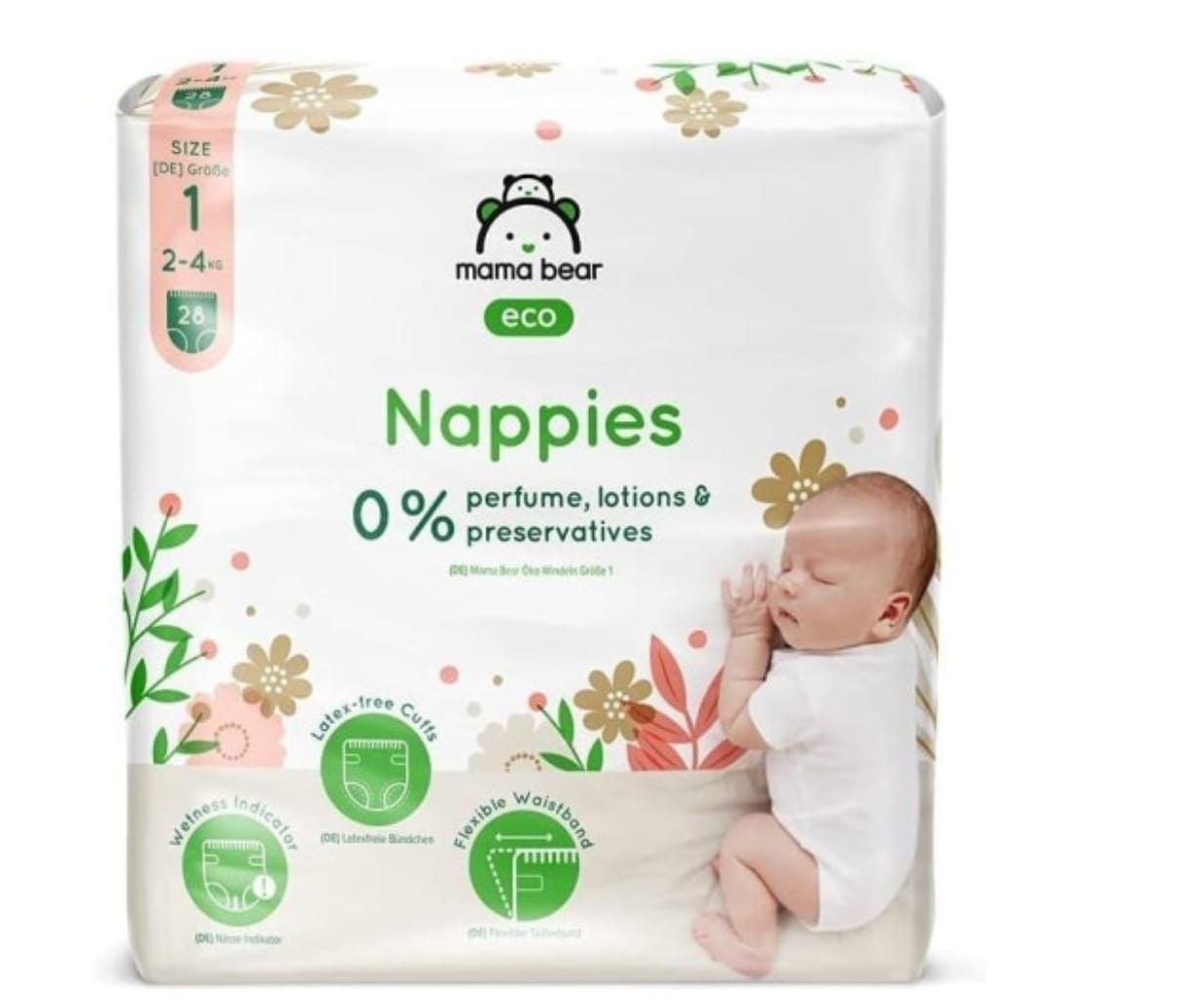 Mama Bear Couches bébé Écologiques Ultra Absorbantes Taille 1 (2-4 kg) 28un