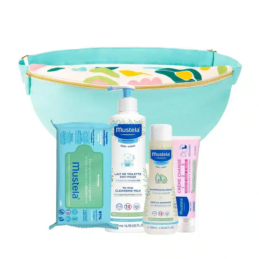 Mustela Kit Bébé Ready To go – Lait de Toilette, Lingettes, Shampoing Doux, Crème de Change