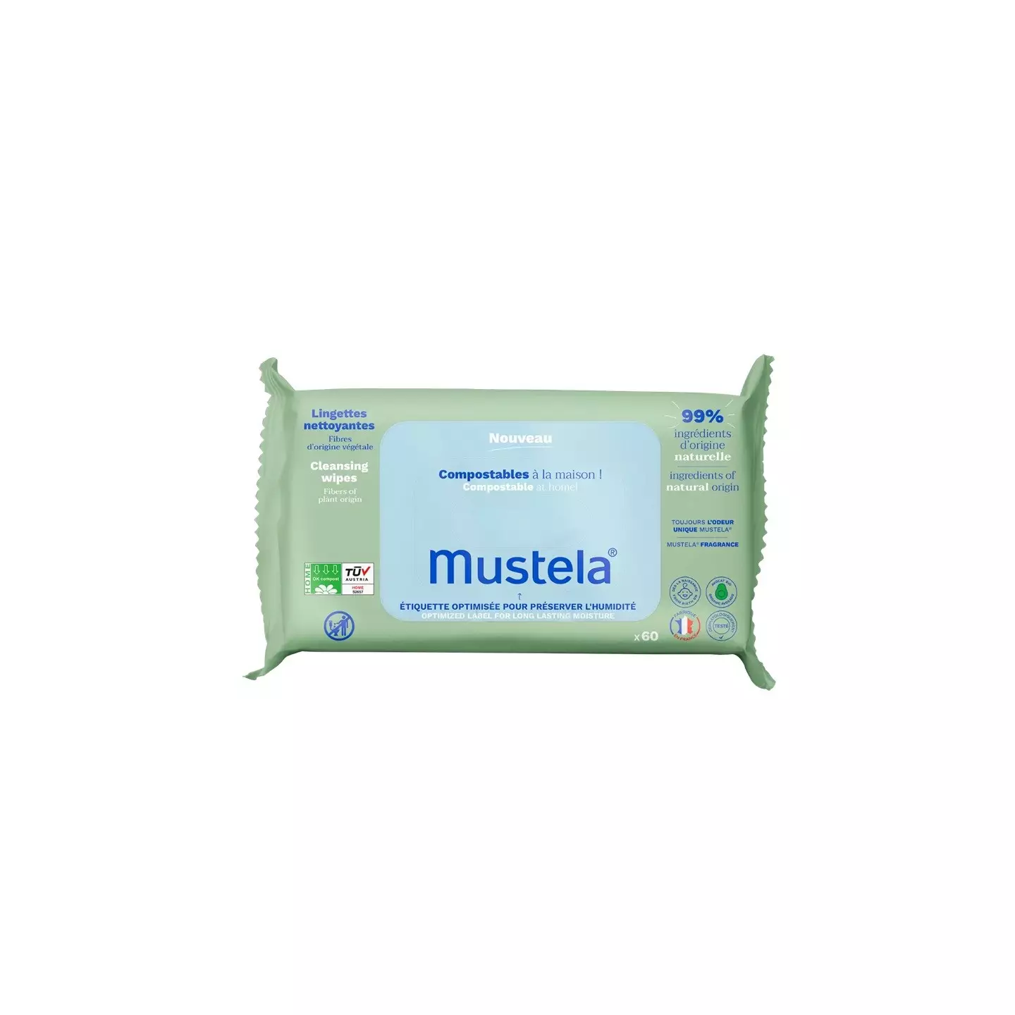 Mustela Lingettes nettoyantes à l’avocat Bio 60 unités