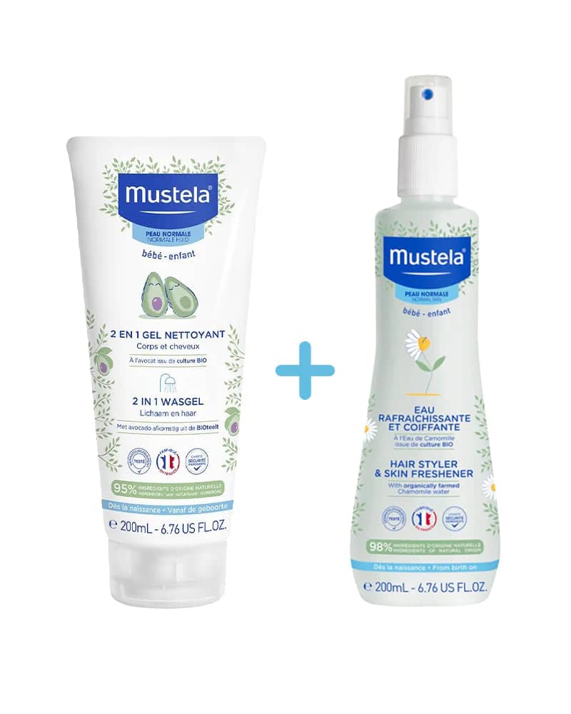 Mustela Lot de Gel Nettoyant 2en1 + Eau Rafraichissante et Coiffante