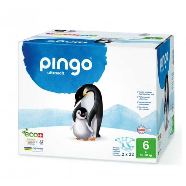 Pingo – Couches Écologiques Jumbo XL Taille 6 (15-30KG) 2X32 COUCHES