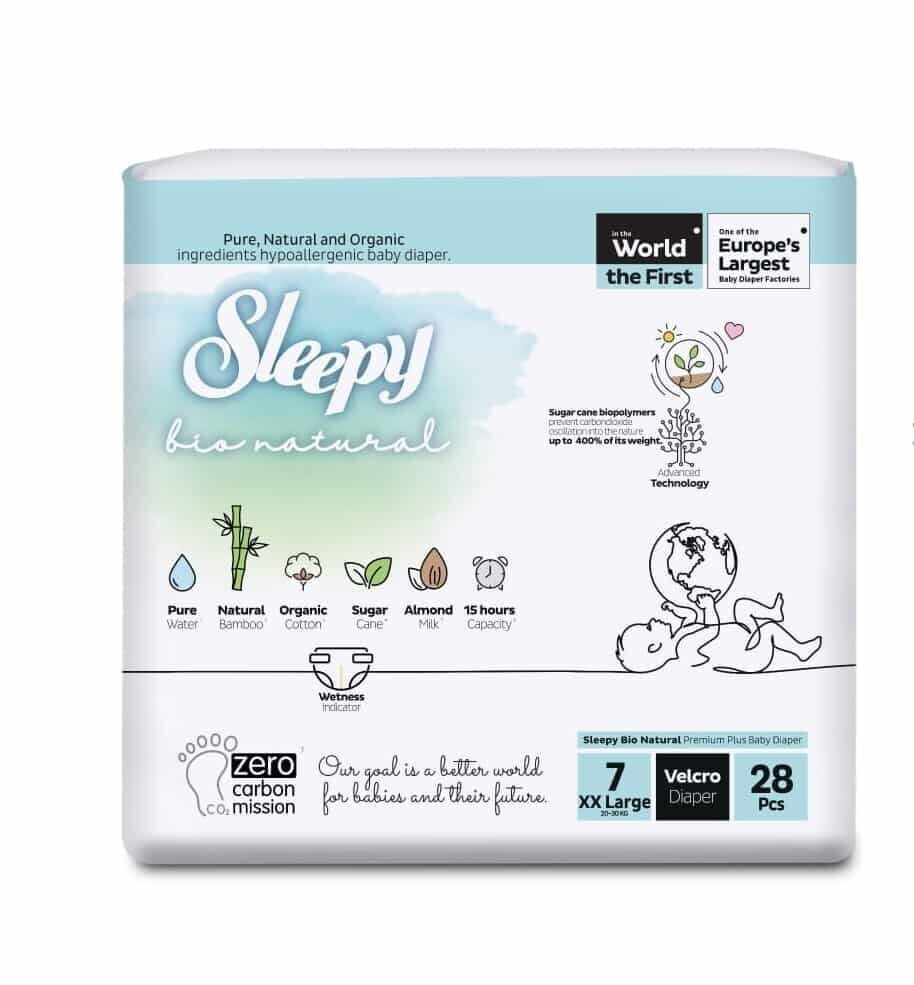 Sleepy Bio Natural Couches Double Jumbo XXL Taille 7, 20-30KG – 28 u