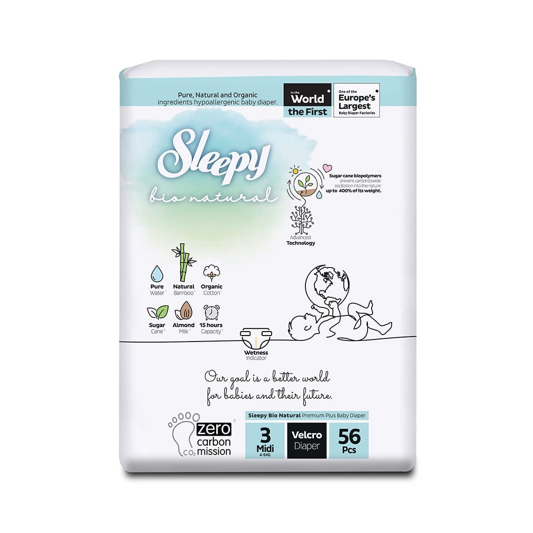 Sleepy Bio Natural Couches Taille 3 / 4-9 KG – 56 Unités