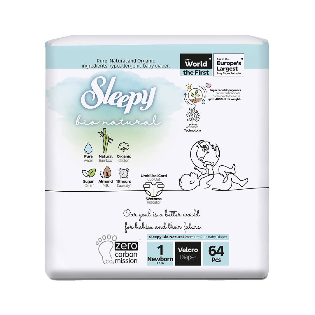 Sleepy Couches Bio Natural Jumbo Taille 1 – 2-5KG – 64 Unités