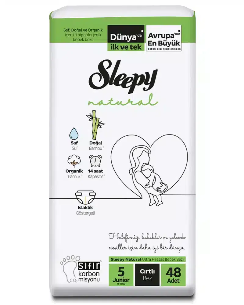 Sleepy Natural Couches Bébés Junior Taille 5 Jumbo – (11-18kg) 48 Unités