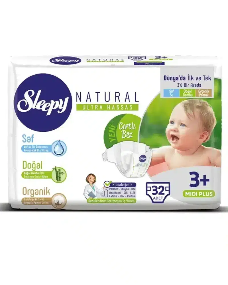 Sleepy Natural Couches Bébés Midi Taille 3+ – (5-10kg) 32 Unités