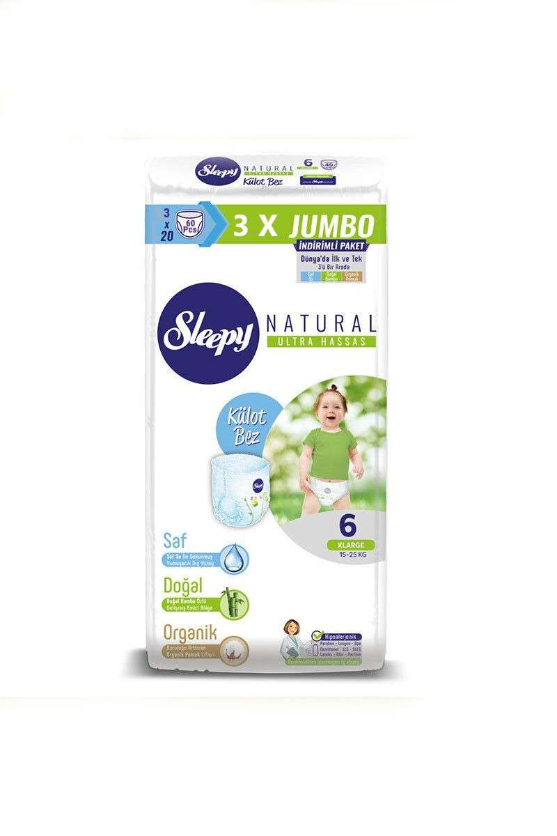 Sleepy Natural Couches Culottes Triple Jumbo Taille 6 – (15-25kg) 60 Unités