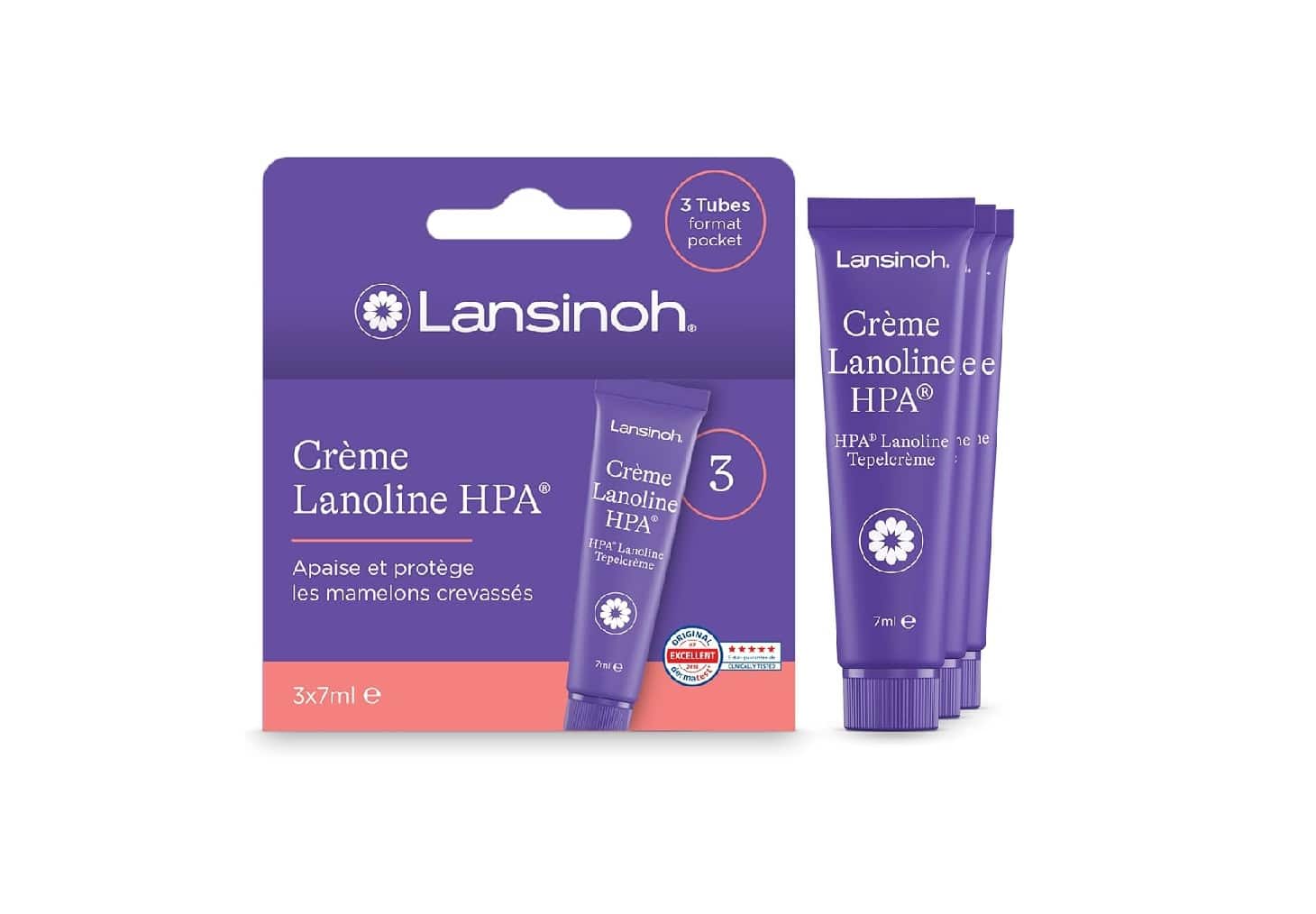 Lansinoh Crème Lanoline HPA Pour Mamelons – 3 x 7 ml