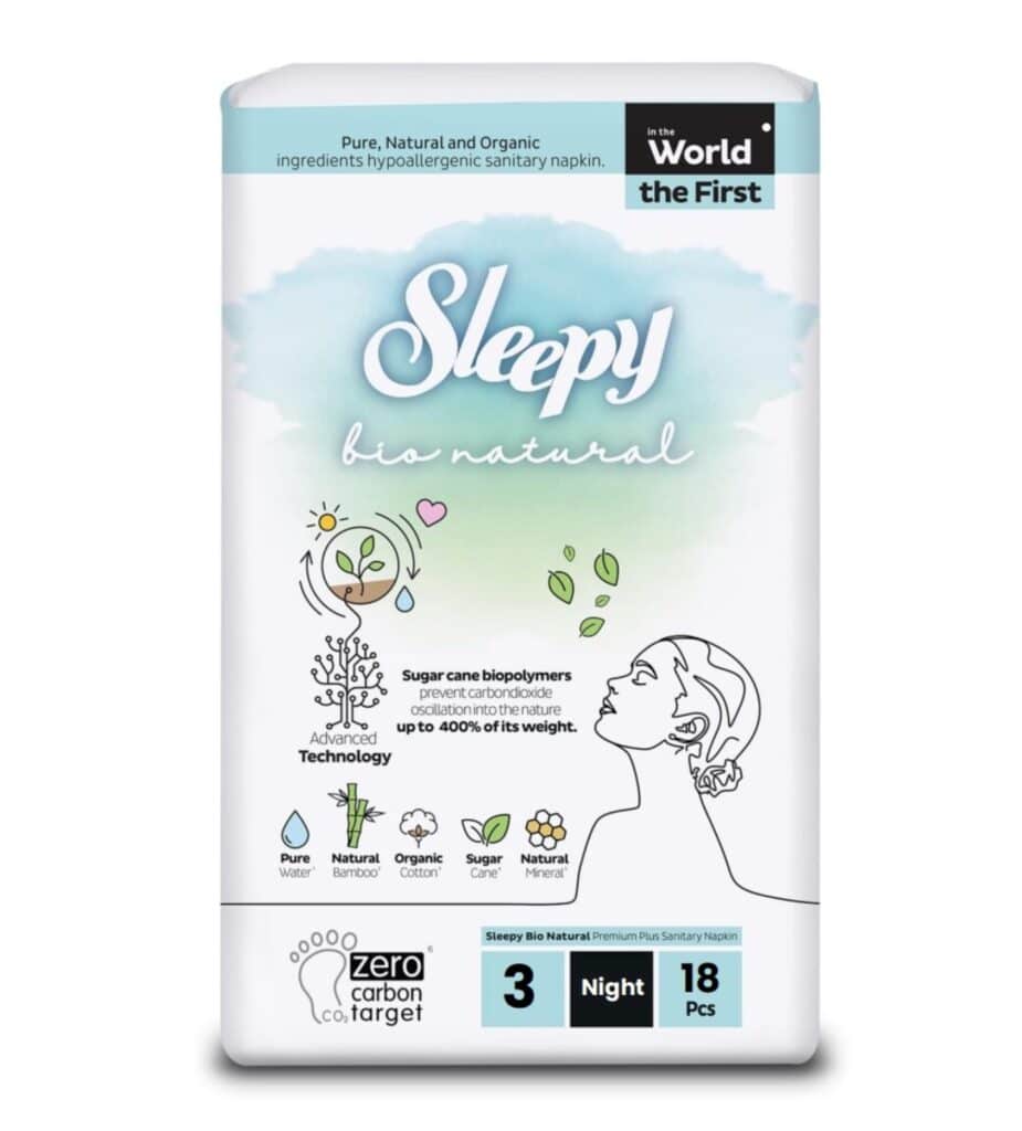Sleepy Bio Natural Premium Plus Serviettes Hygiéniques Nuit – 18 Pièces