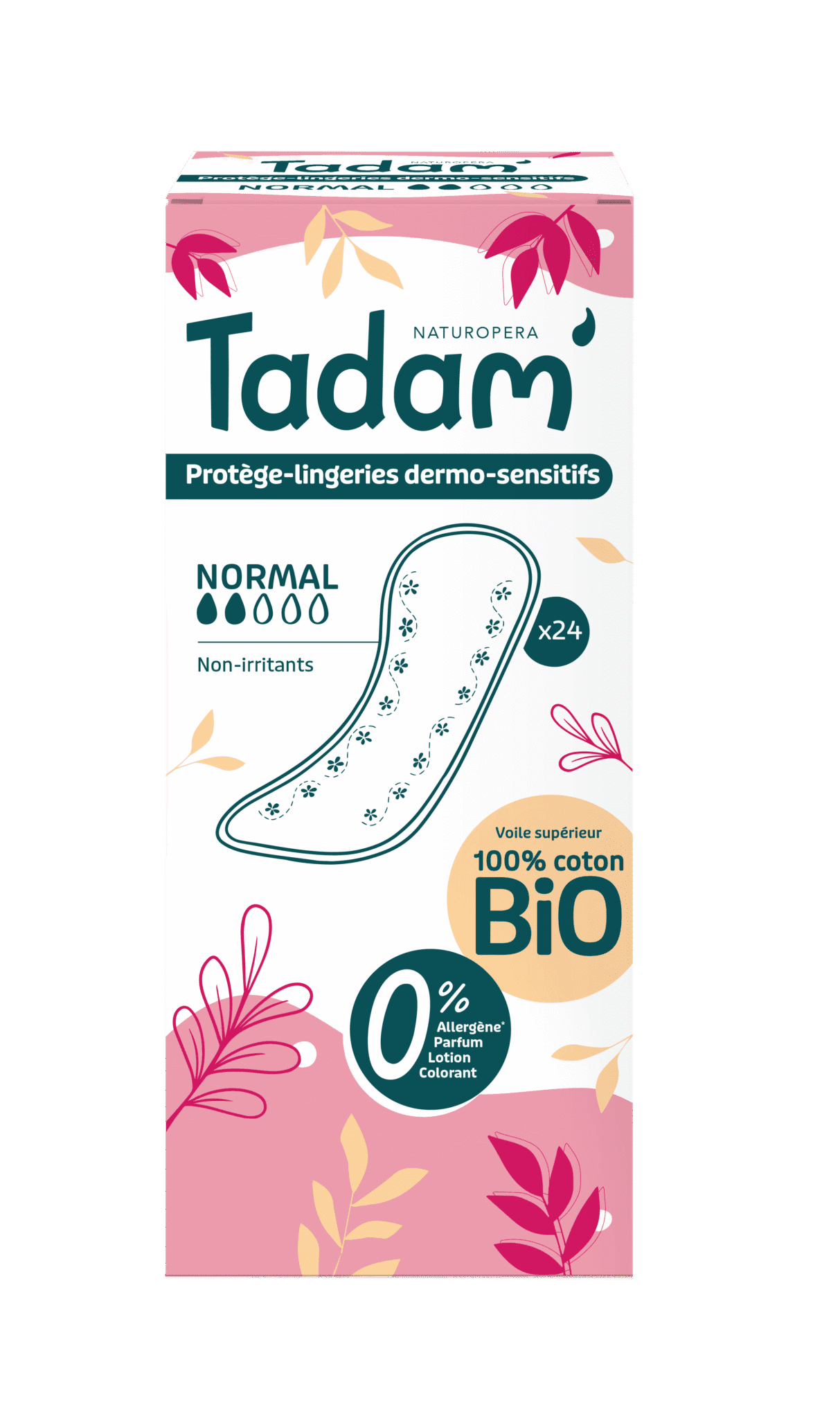 Tadam Protège-lingerie sermo-sensitif 100% coton Bio Normal – 24 Unités