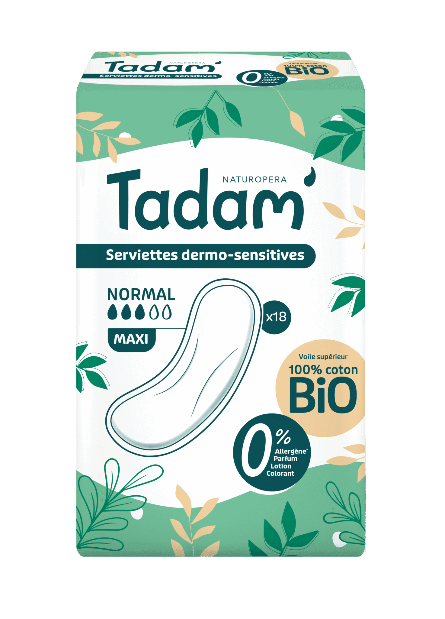Tadam Serviettes Dermo-sensitives Maxi Normal X18