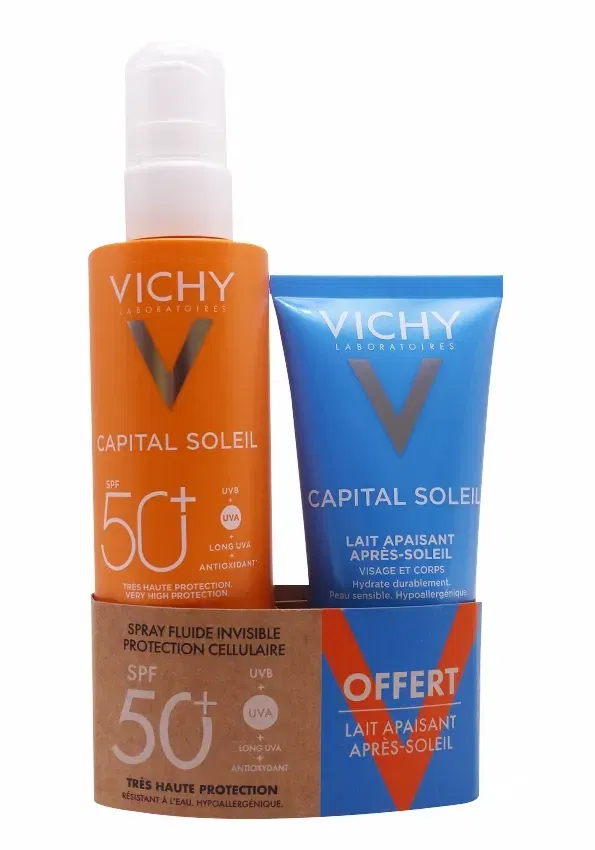 Vichy Capital Soleil – Spray Fluide Invisible SPF 50+ 200 ml & Lait Après‑Soleil 100 ml