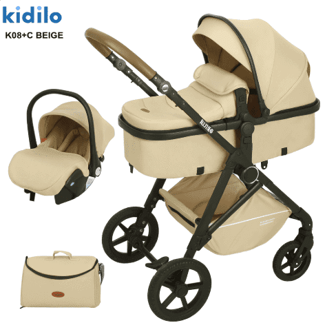 Kidilo K08+C Poussette Confort et Élégance pour bébé + Sac + Cosy Beige