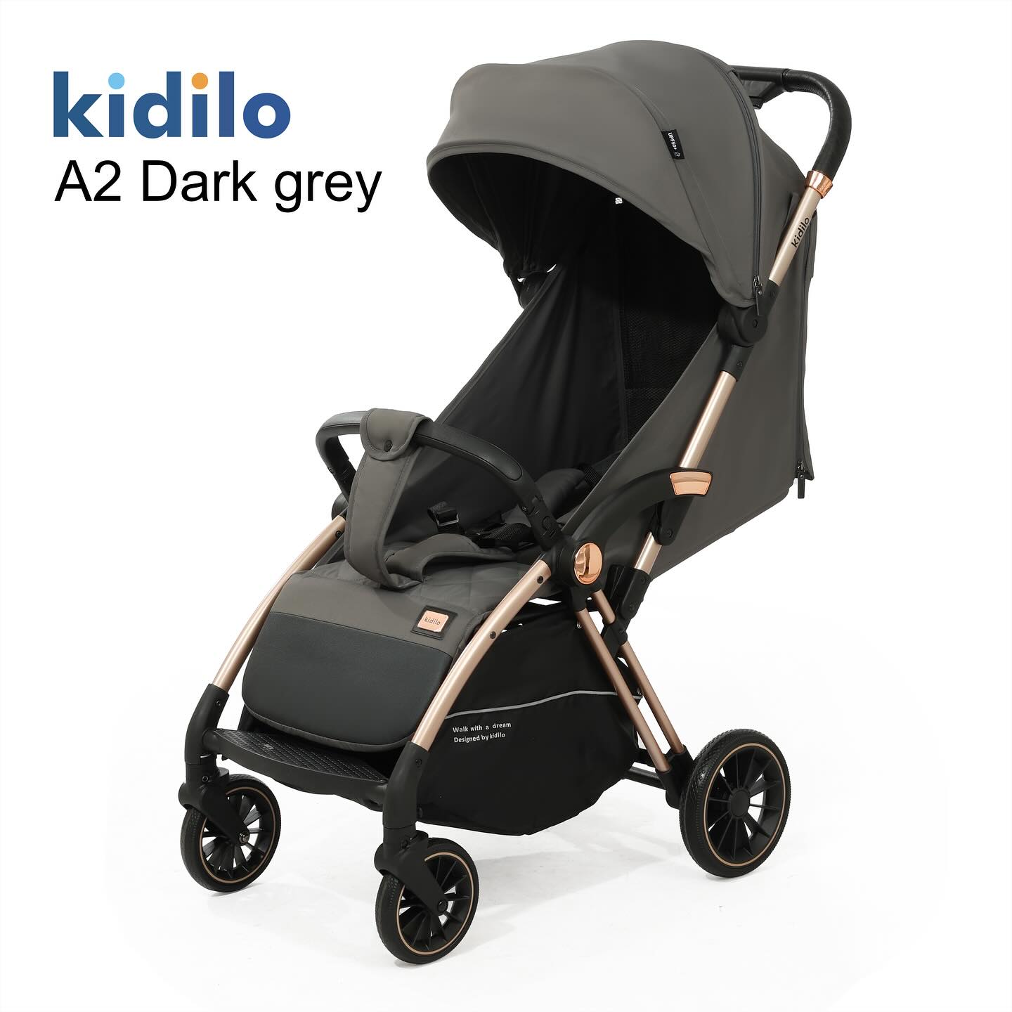 Kidilo Poussette A2 Confort et Élégance pour Bébé – Gris Foncé