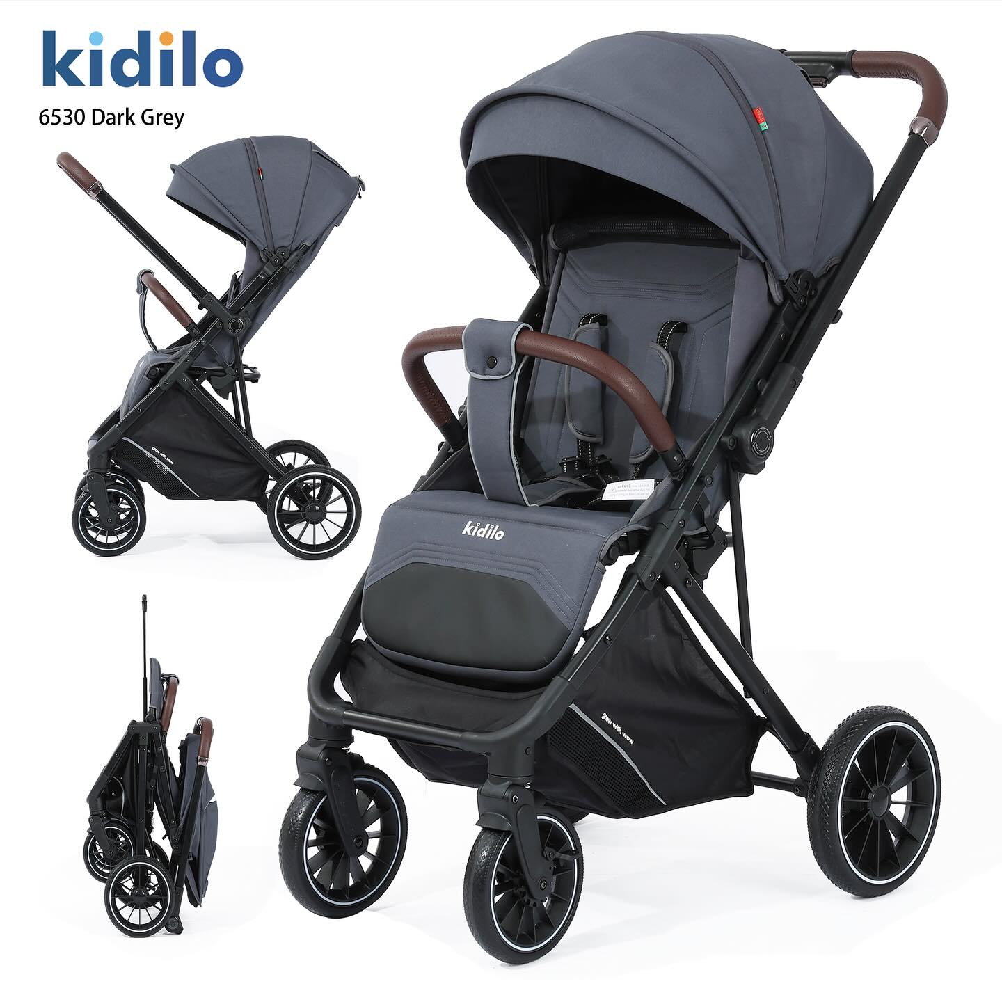 Kidilo Poussette Valise Réversible 6530 – Gris Foncé