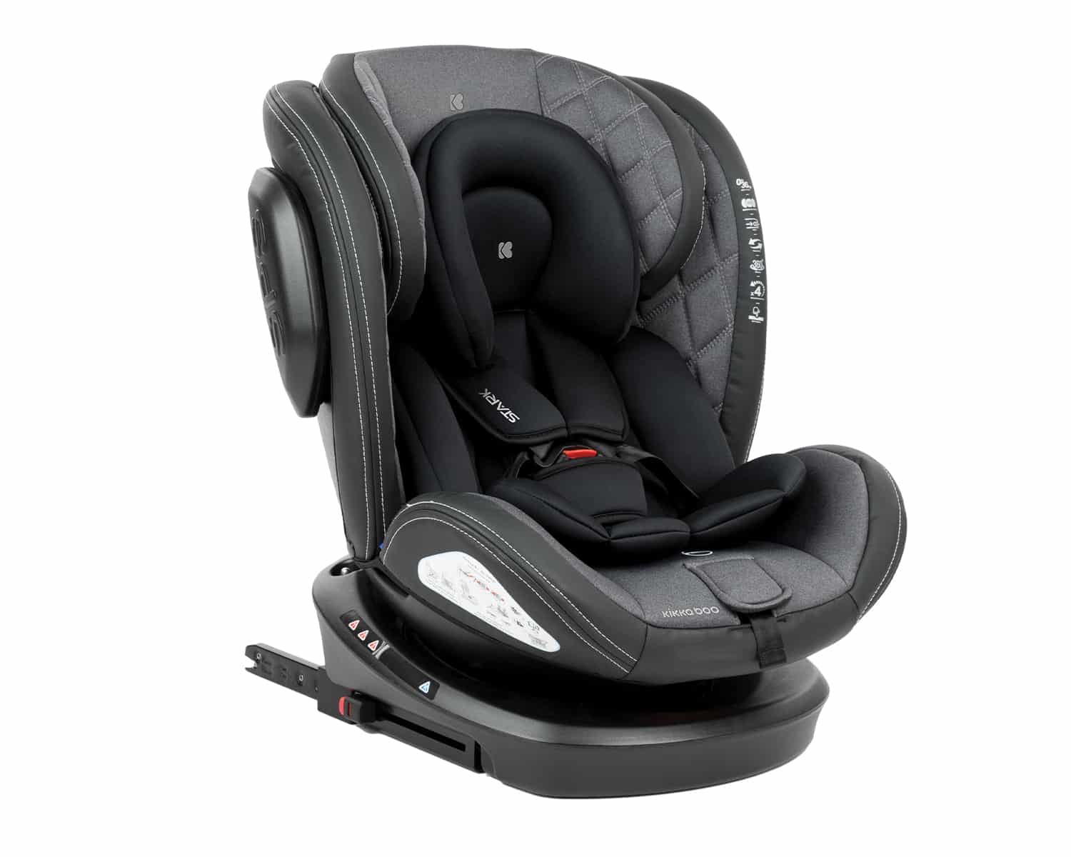 Kikkaboo Siège auto 0-1-2-3 (0-36 kg) Stark Isofix rotatif 360 – Gris Foncé