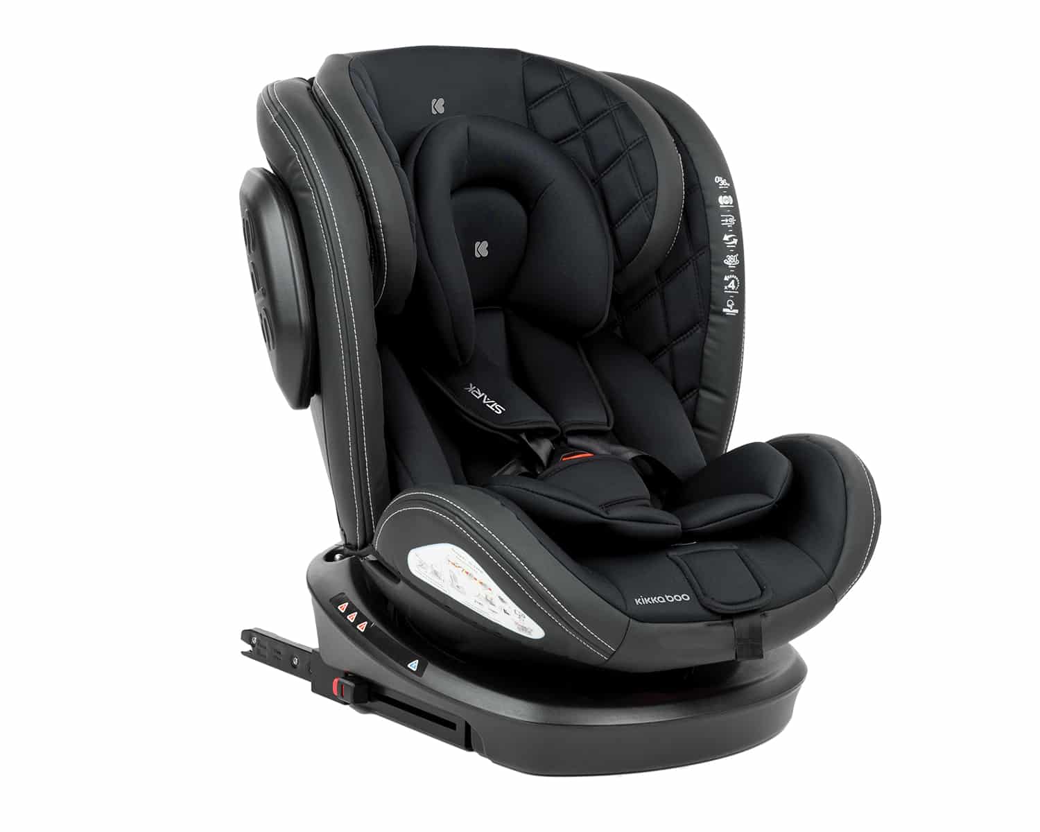 Kikkaboo Siège auto 0-1-2-3 (0-36 kg) Stark Isofix rotatif 360 – Noir