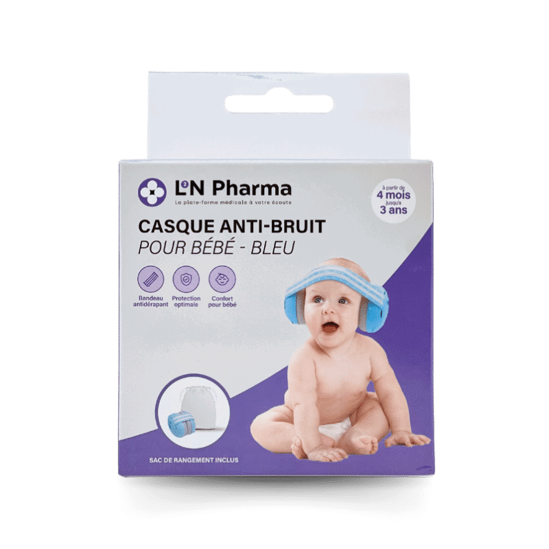 L2N Casque bébé réducteur de bruits Bleu dès 4mois Sac de rangement inclus