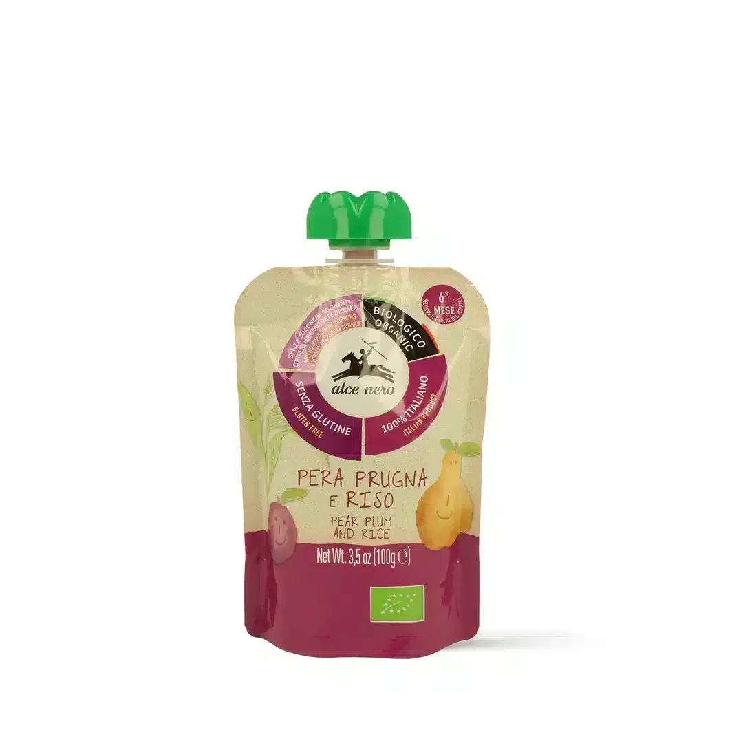 Alce Nero Purée Bio de Poires Prunes et Riz 6mois+