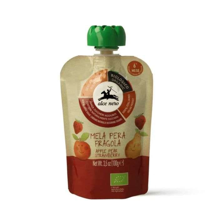 Alce Nero Purée Bio de Pomme Poire et Fraise 6mois+