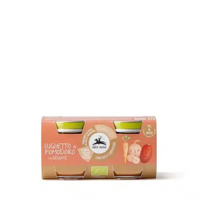 Alce Nero 2 Pots Sauce Tomate Bio avec Légumineuses 6m+