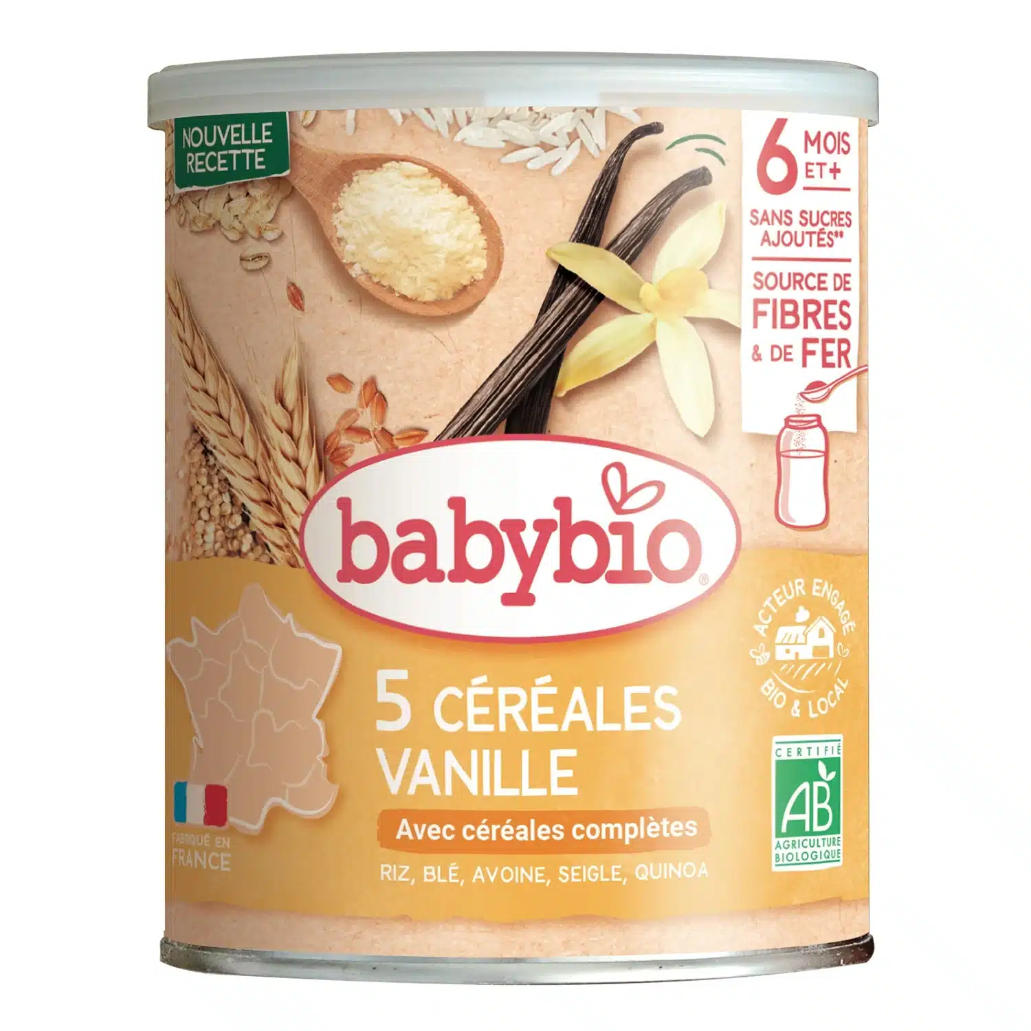 BabyBio Céréales Vanille avec 5 céréales 6mois+