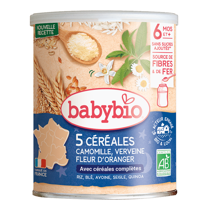BabyBio 5 Céréales Verveine fleur d’oranger Camomille 6mois+