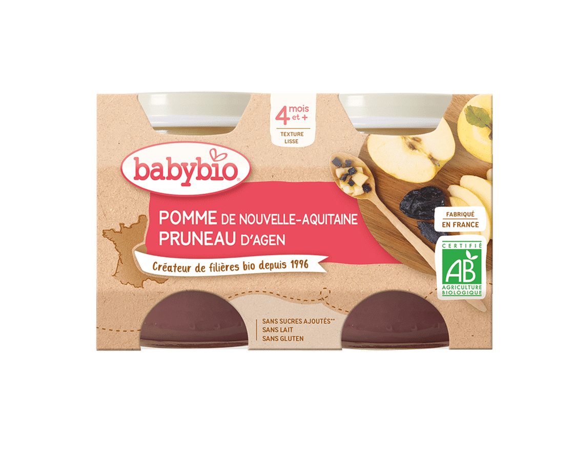 BabyBio Pomme de nouvelle-aquitaine Pruneau d’Agen 4m+