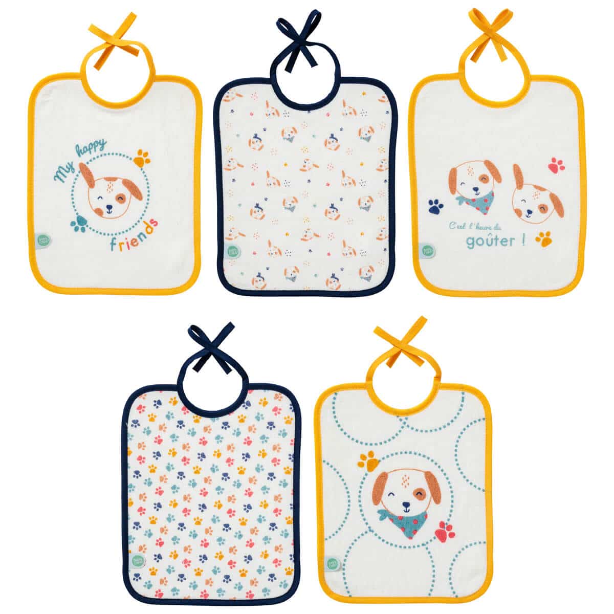Babycalin Lot de 5 bavoirs naissance Toutou