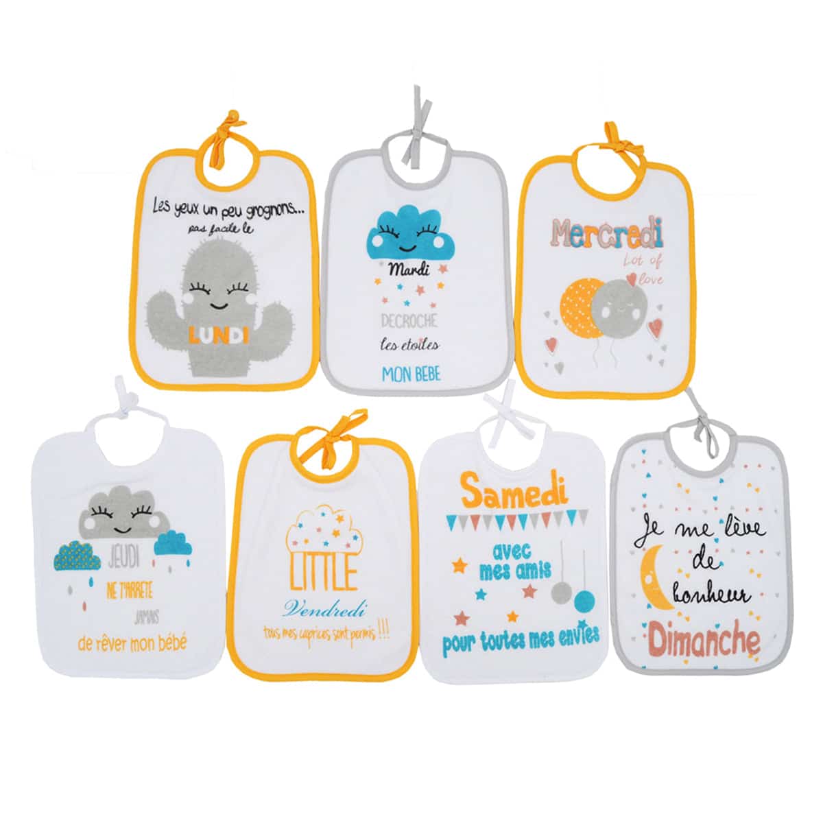 Babycalin Lot de 7 bavoirs naissance semainiers