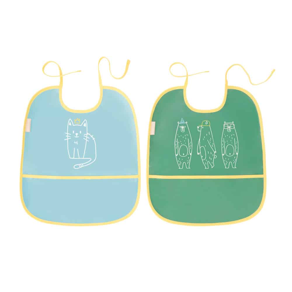 Badabulle Lot de 2 bavoirs bleu et vert