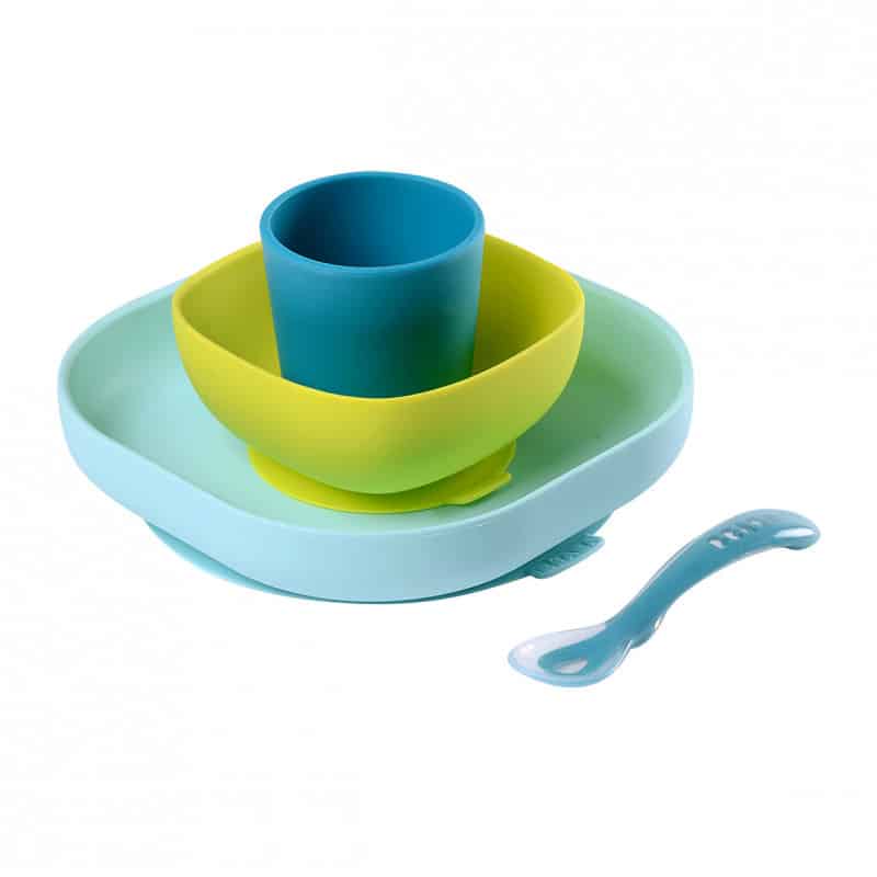 Beaba Set vaisselle 4 pièces silicone – Bleu