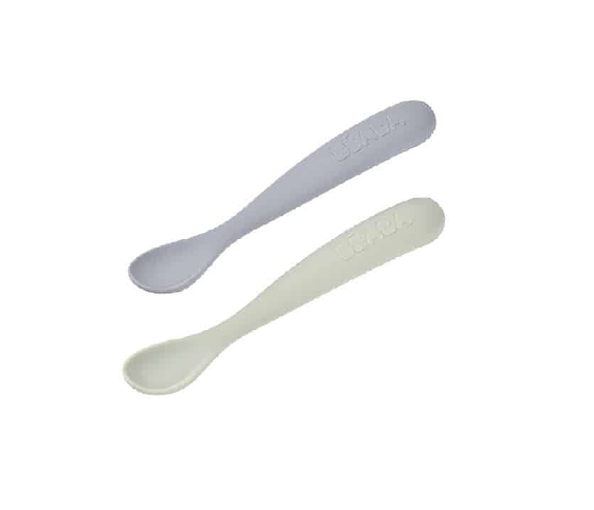 Beaba Lot de 2 cuillères en silicone 4m+ avec étui de voyage vert/bleu