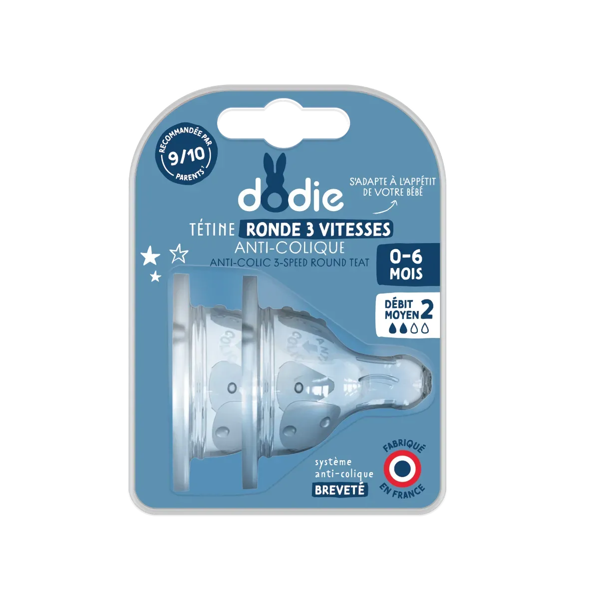 Dodie Lot de 2 Tétines plates D2 0-6mois