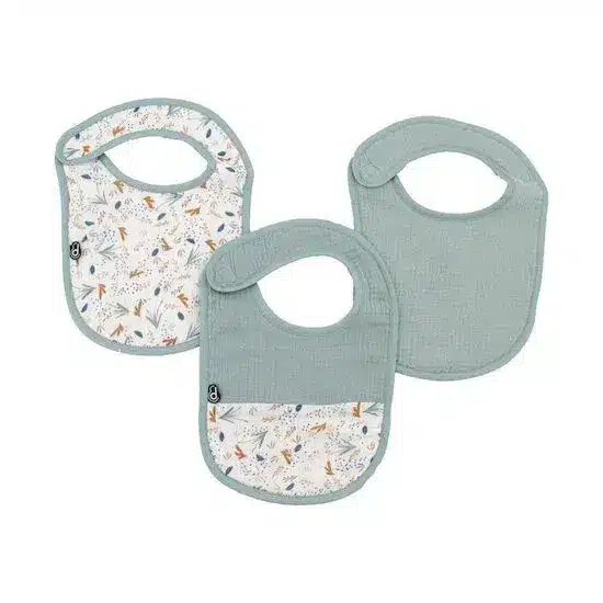 Domiva Lot de 3 bavoirs en mousseline 0-6m Celadon Mint Au fil de l’eau