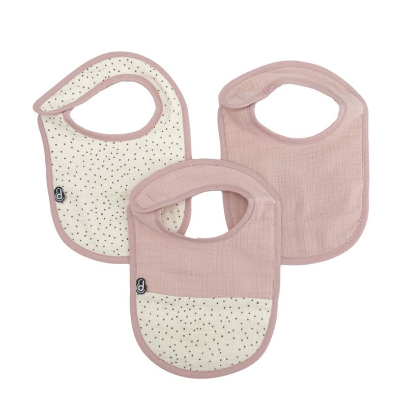 Domiva Lot de 3 bavoirs en mousseline 6-12m Vieux rose Au fil de l’eau