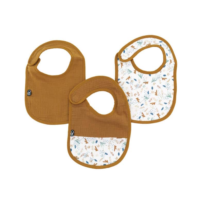 Domiva Lot de 3 bavoirs mousseline 6-12m Caramel imprimé Au fil de l’eau
